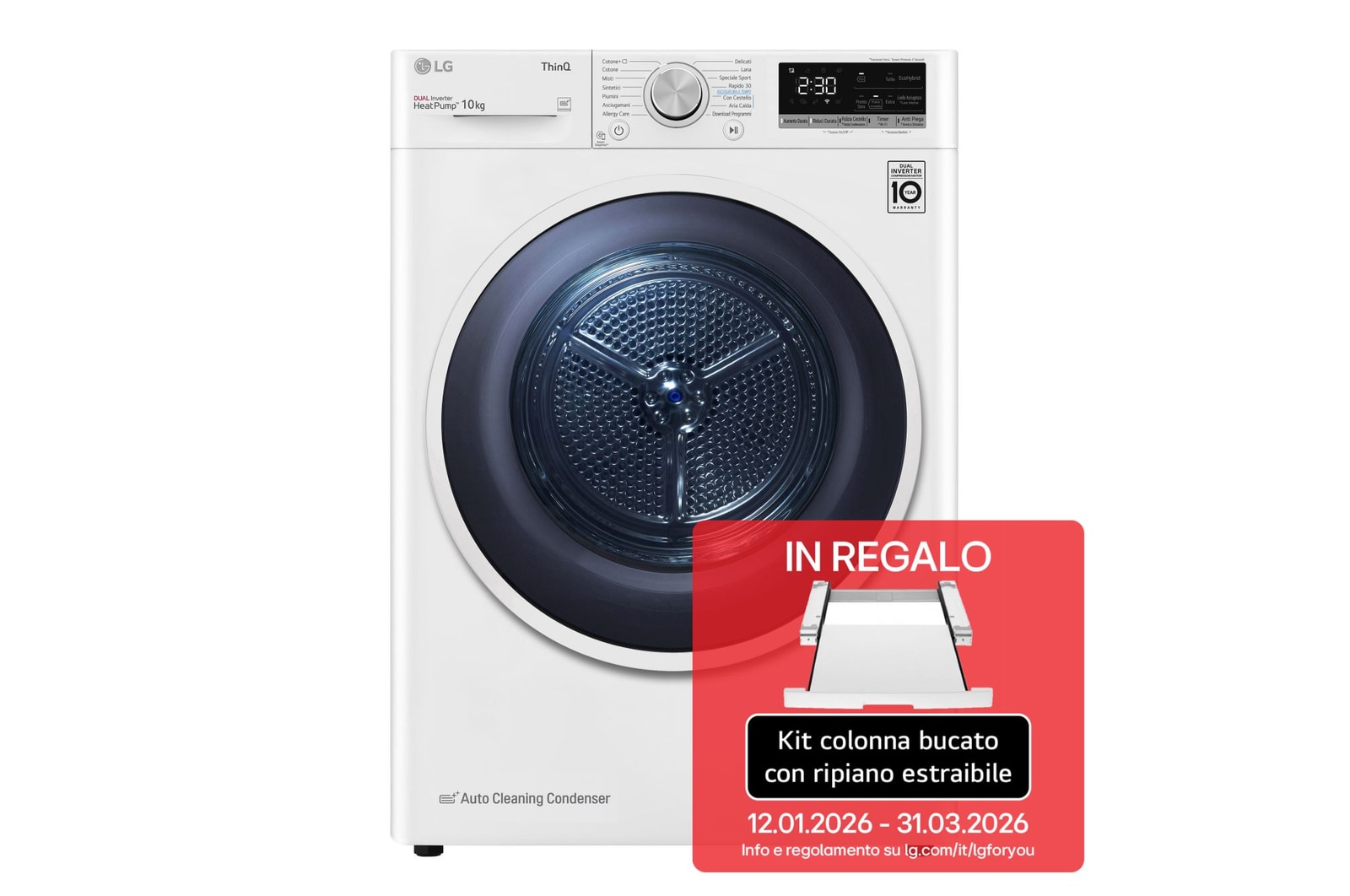 Foto frontale asciugatrice RH10V9AV4W con kit colonna bucato in regalo